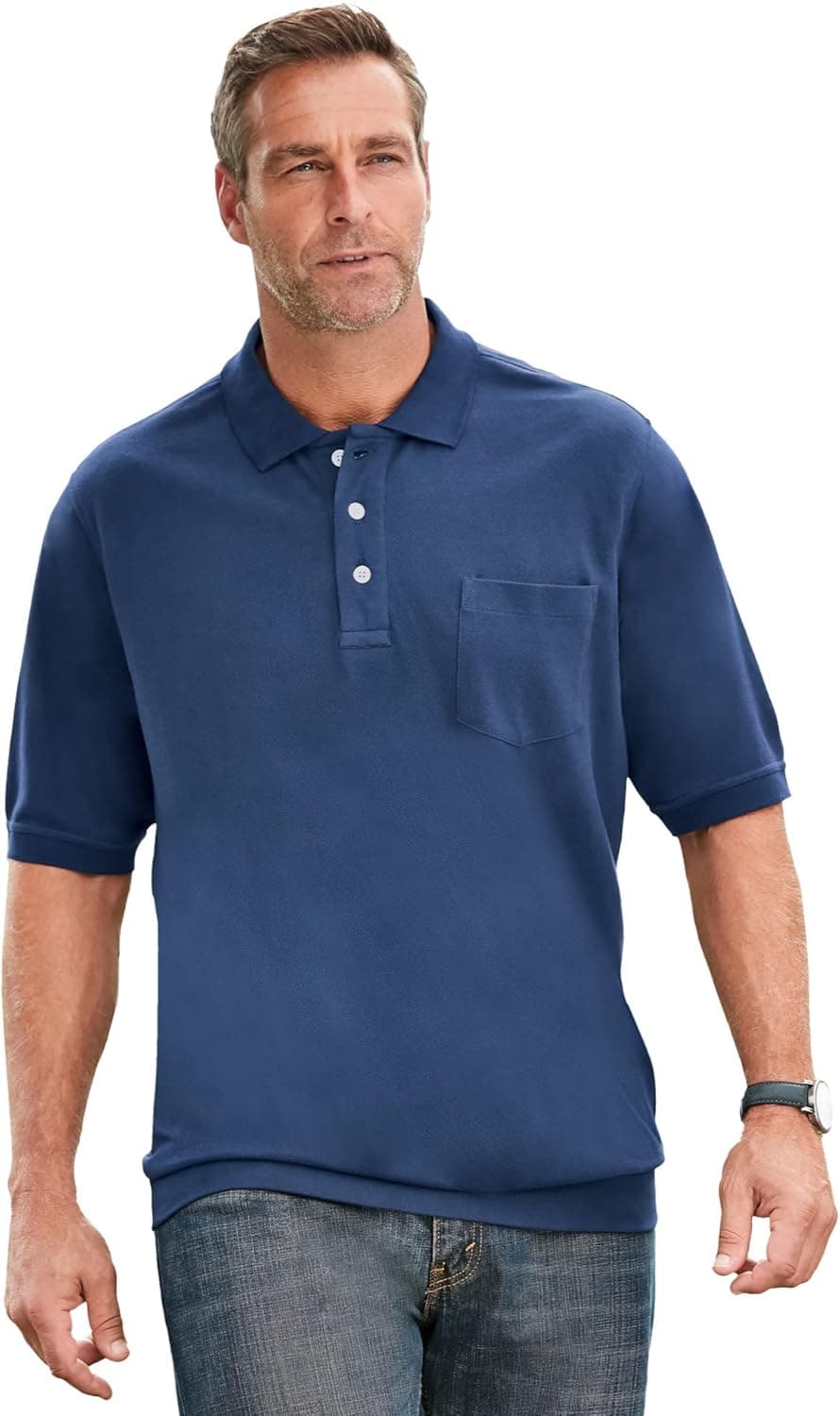 KingSize Men's Big & Tall Banded Bottom Pocket Shrink-Less™ Piqué Polo Shirt