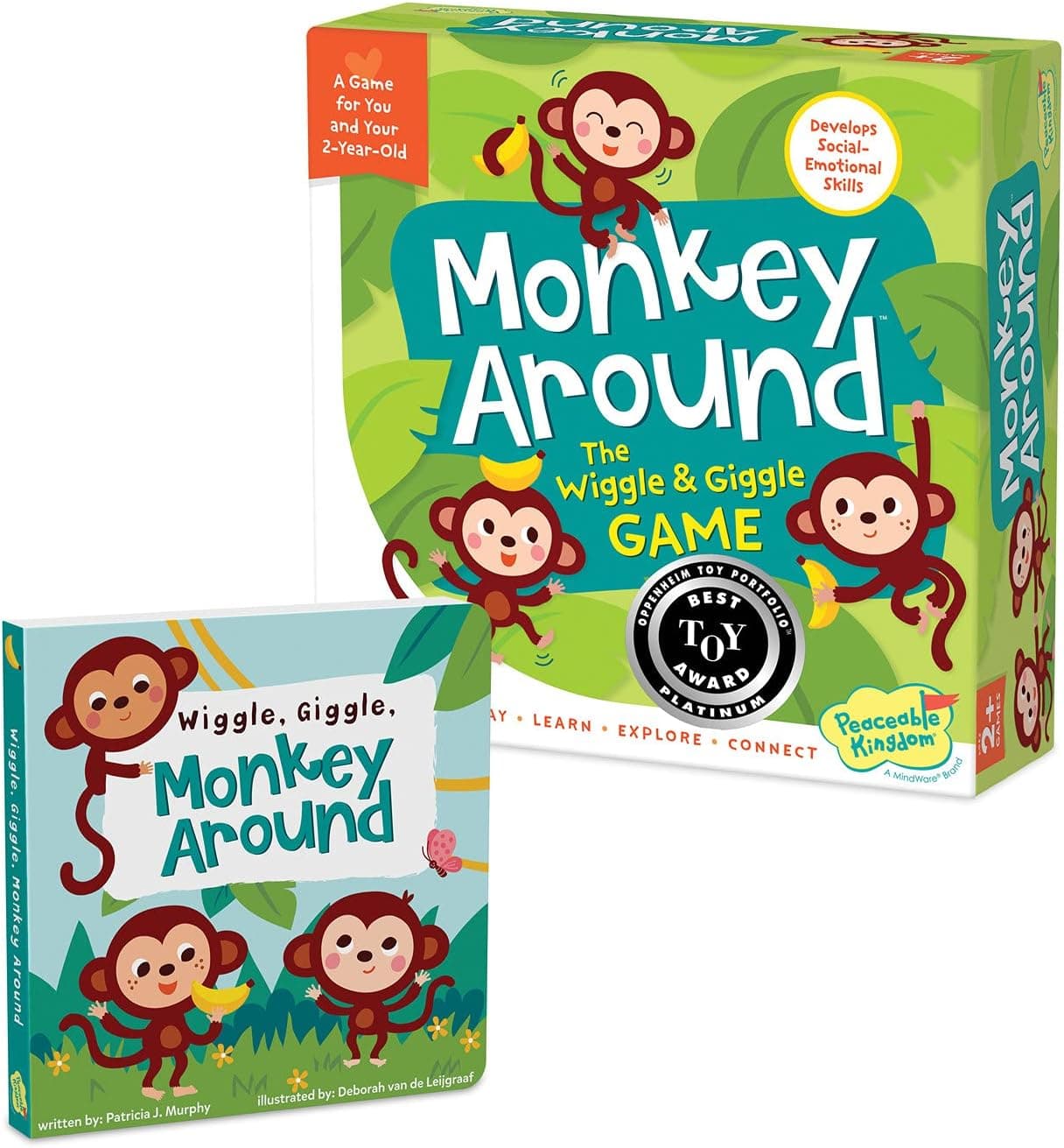 Peaceable Kingdom Monkey Around Game & Board Book Set – Includes 24-Page Board Book and Game for Toddlers Ages 2 & Up - Early Learning to Encourage Movement and Gross Motor Skills