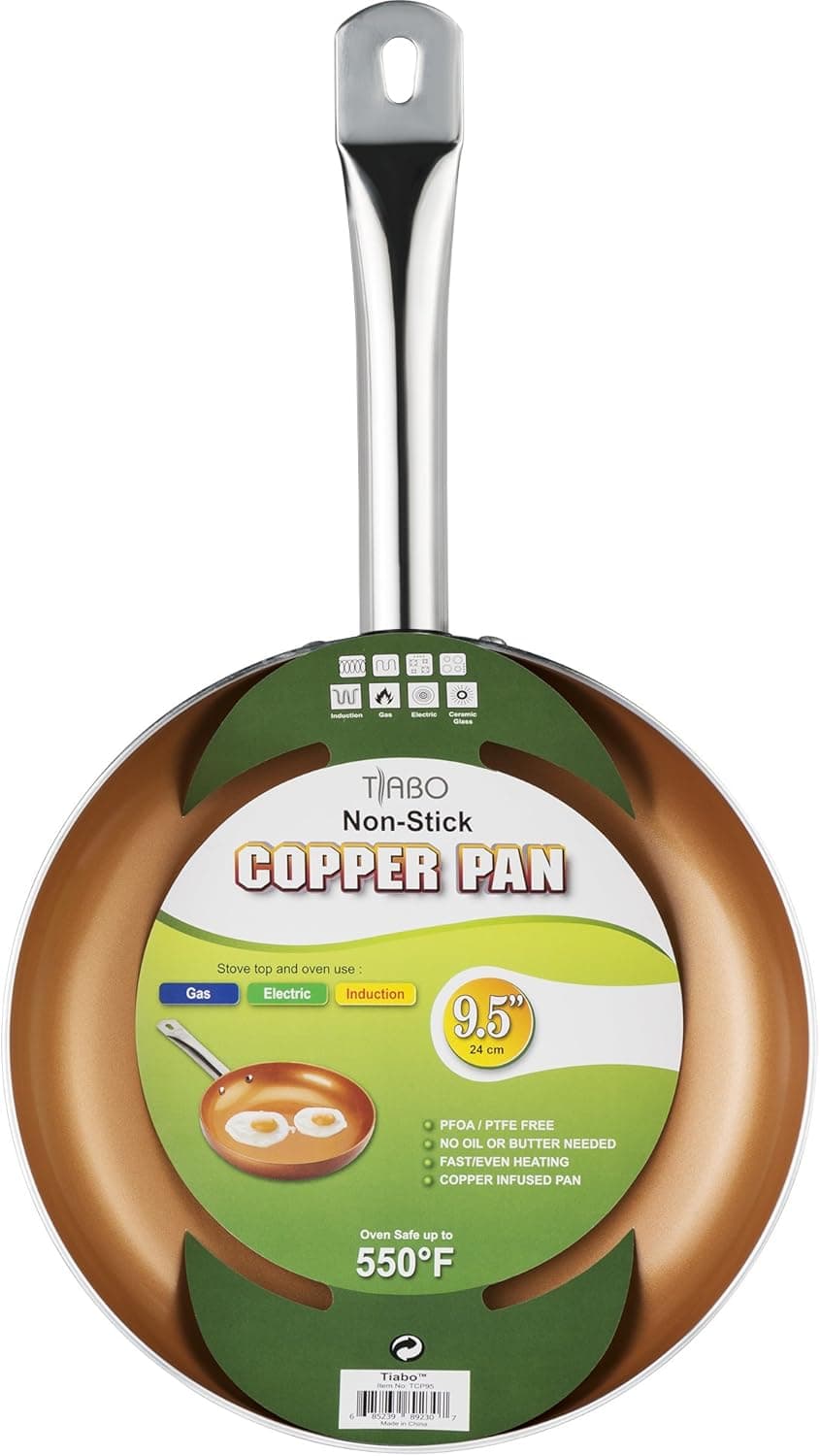 Non-stick Copper Frying Pan CeramiTech with Ceramic Coating with Induction cooking,Oven & Dishwasher safe 9.5 Inches By Tiabo