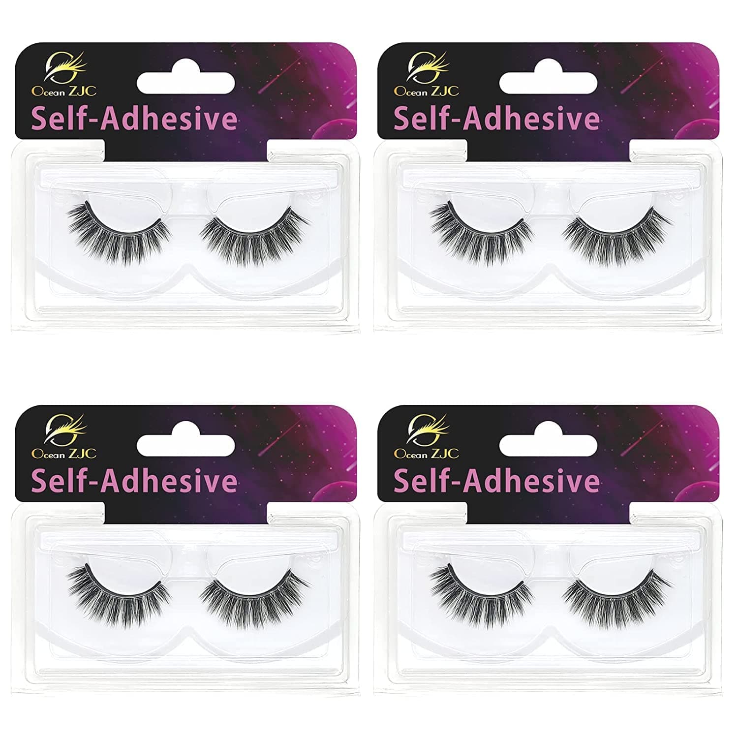 Self Adhesive Eyelashes No Glue or Eyeliner Needed,Easy To Apply 3 Secs To Put On, Stable Non-slip Waterproof False Lashes Gift for Women Natural Look(4 Pack,A102)