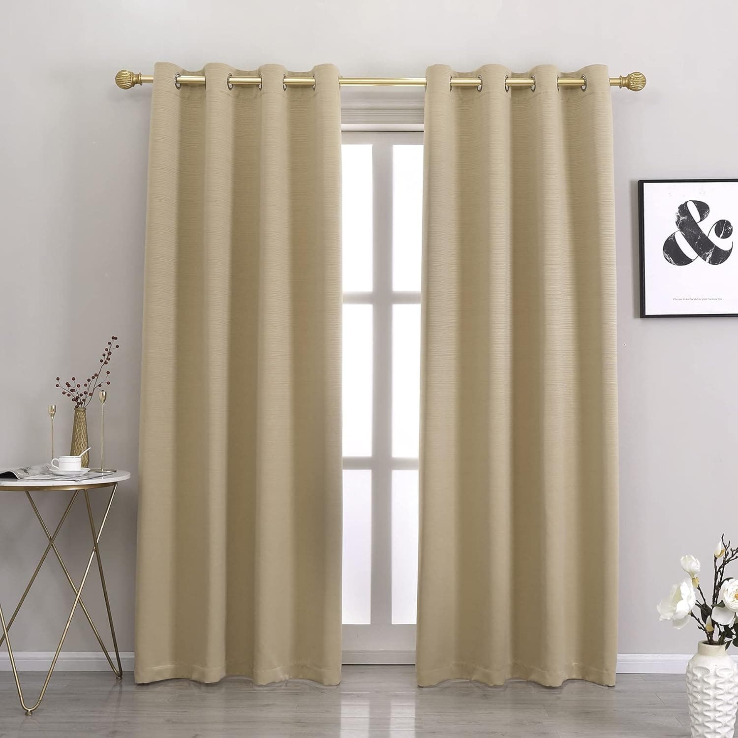 YILI DECOR Oxford Textured Thick Window Curtains & Drapes by Size 52 x 84 Curtain 2 Panel with Grommet,Blackout Insulation Luxury for Darkening Living Room & Bedroom &Dorm Decor.Taupe…