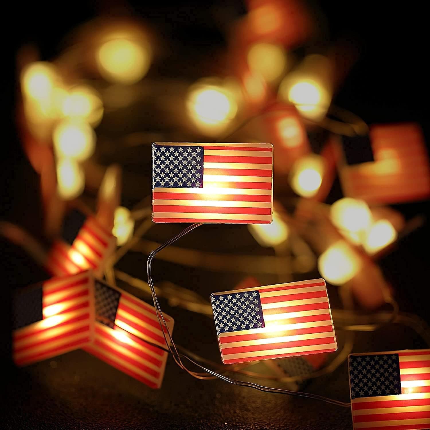 Hiboom 4th of July String Lights, American Flag String Lights 8 Modes LED Patriotic Fairy Lights for Independence Day Memorial Day National Day Decoration Indoor Outdoor (10 Feet 30 LEDs)