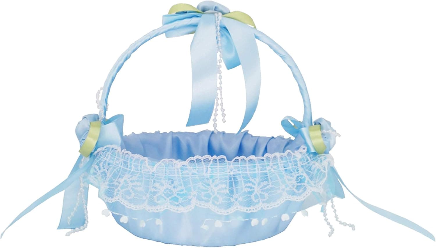 he andi 1 Pack Wedding Flower Girl Basket with ,Satin Fabric and Lace Flowers,9 inch by 8.5 inch (Violet)