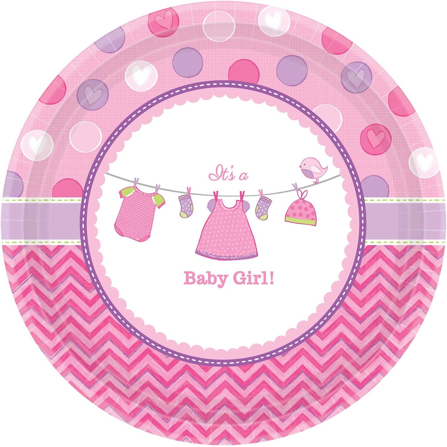 Amscan Shower with Love, Pink It's a Baby Girl Round Plates, 10 1/2", Multicolor