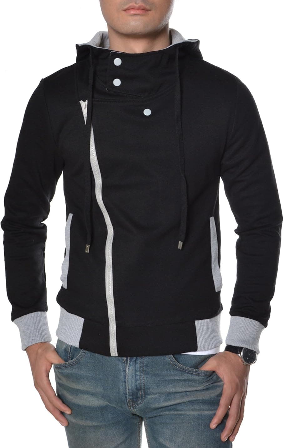 TheLees LCJ10 Mens Casual Slim Fit Hoodies Cotton Long Sleeve Solid Jacket