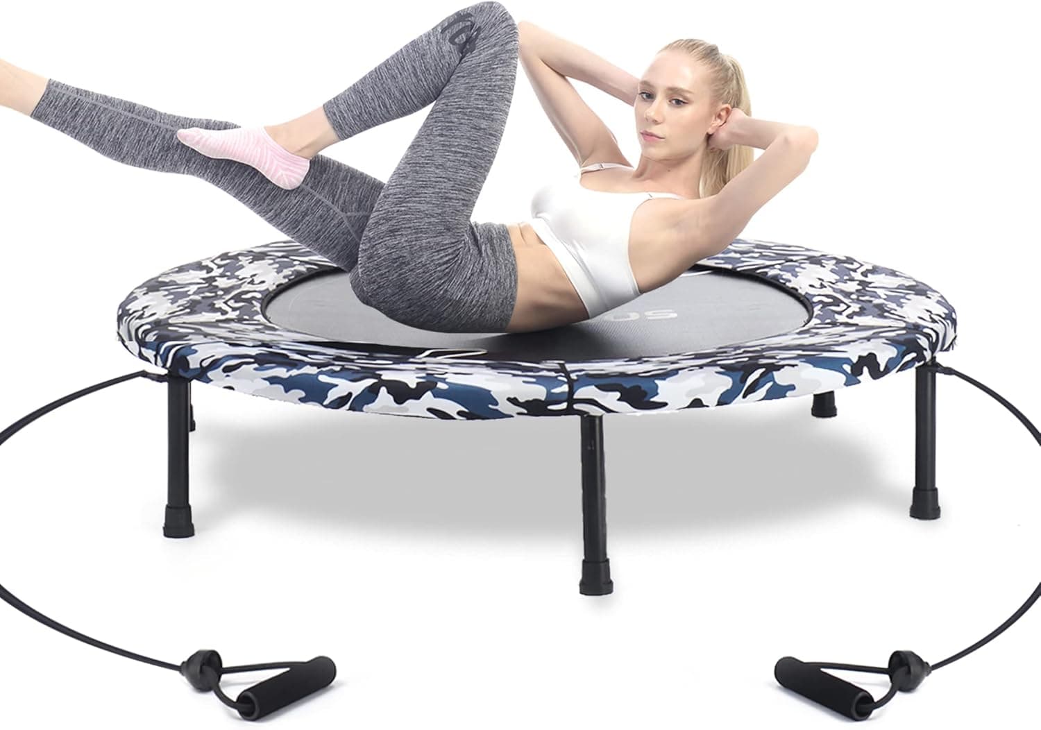 Wamkos 40" Rebounder Mini Trampoline for Adults | Kids, Small Foldable Fitness Trampoline Trainer with Resistance Bands for Sports,Yoga and Other Jumping Cardio Exercise