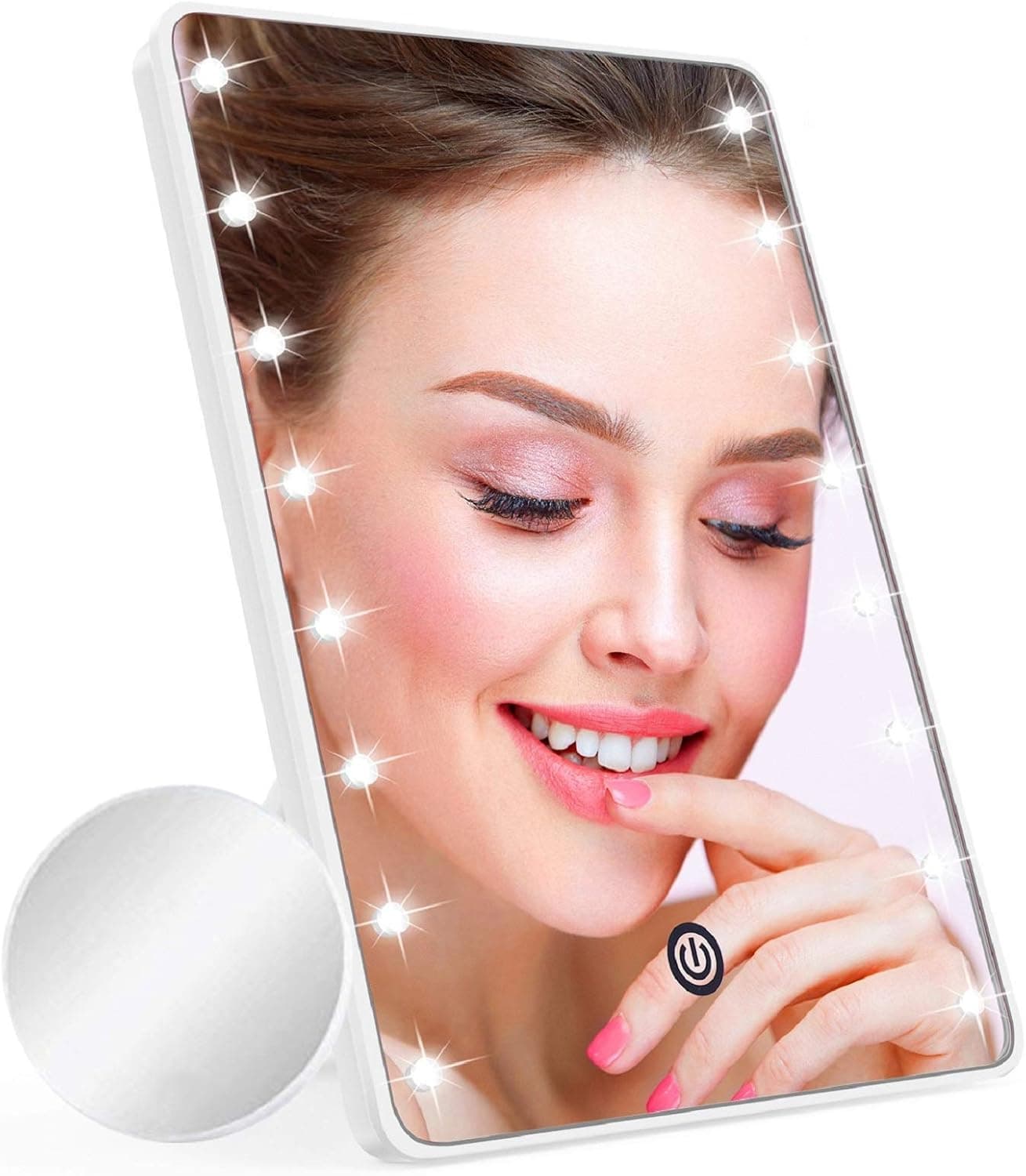 Makeup Mirror for Women and Men, Table Detachable 10X Magnification Vanity Mirror with 16 LED Lights,Touch Screen,Light Adjustable Dimmable Make up Mirrors for Home Tabletop Bathroom Shower Travel