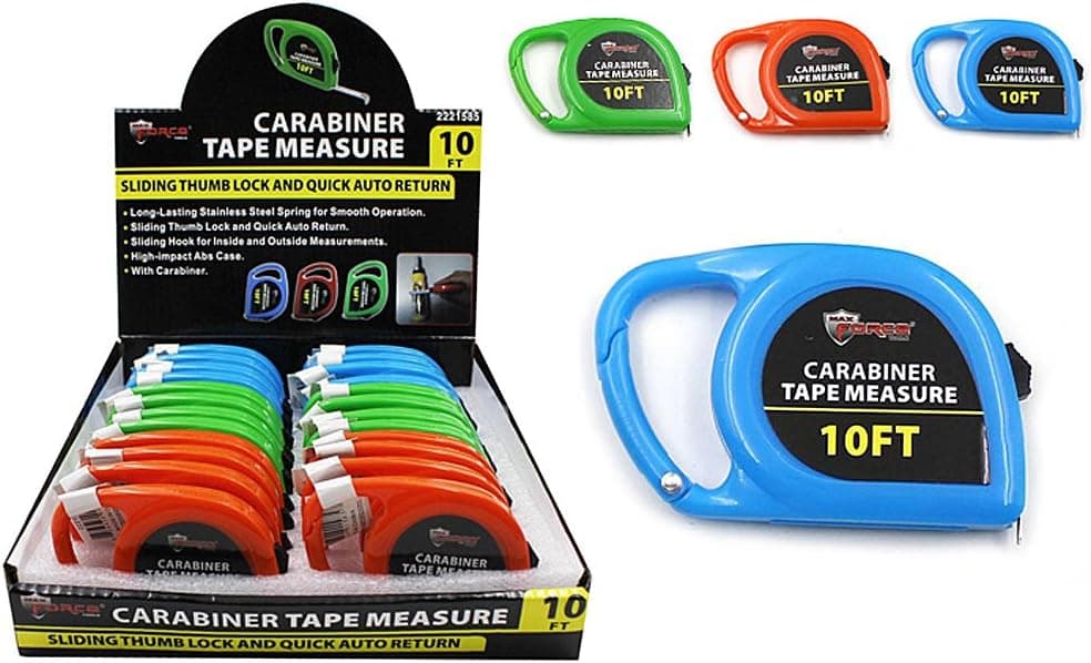 Max Force Diamond Visions 2221585 Carabiner Tape Measure Set in Assorted Colors (4 Tape Measures)