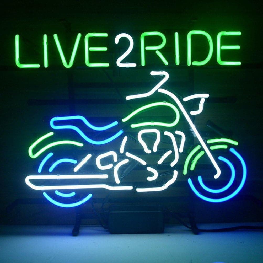 HOZER Professional 1714 MOTORCYCLE LOVE 2 RIDE Design Decorate Neon Light Sign Store Display Beer Bar Sign Real Neon Signboard for Restaurant Convenience Store Bar Billiards Shops
