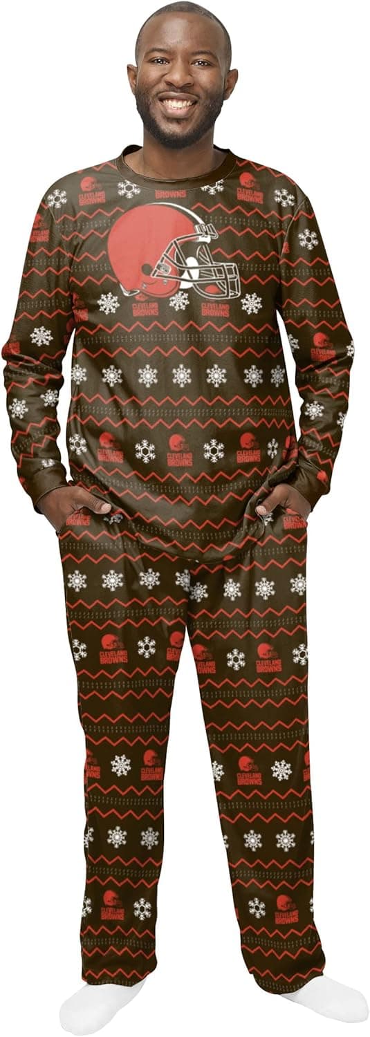 FOCO NFL Men's Team Color Large Primary Logo 2 Piece Top and Bottom Ugly Pajama Set