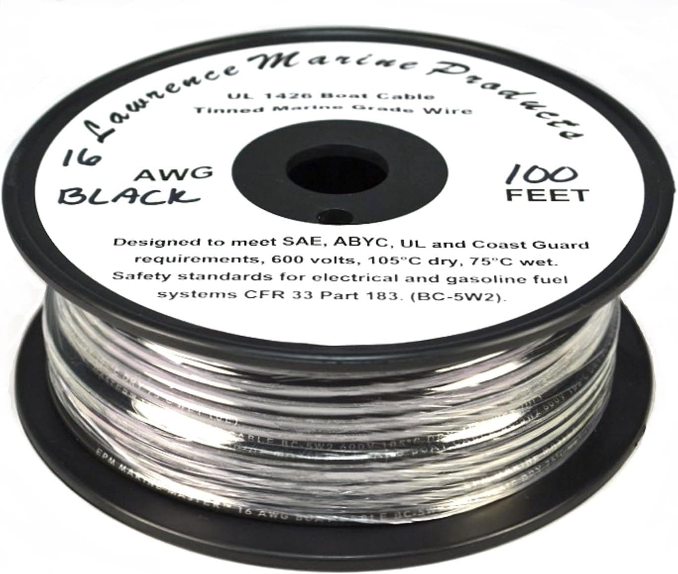 16 AWG Tinned Marine Primary Wire, Black, 100 Feet