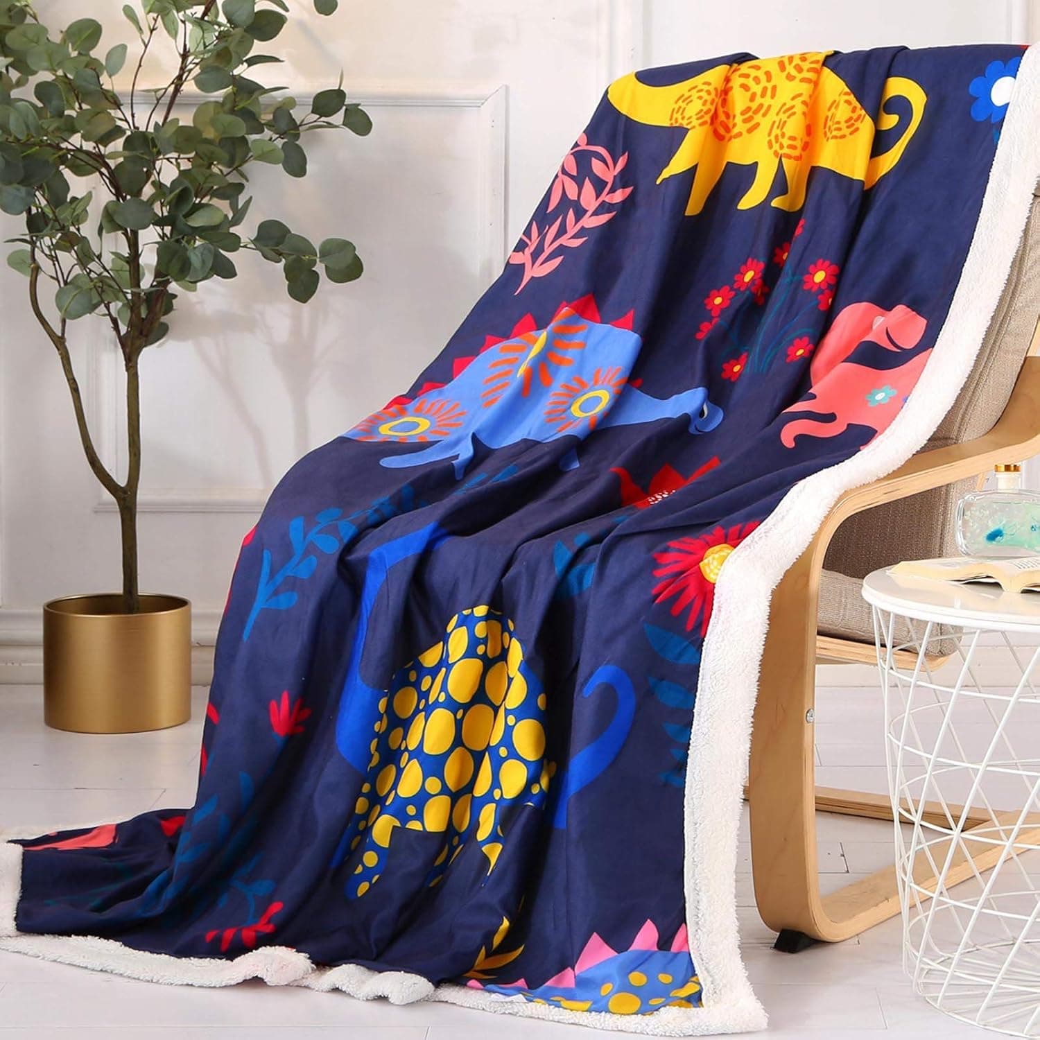 Qucover Cut Dinosaurs Coral Velvet Throw Blanket Throws 3D Printed Baby Crib Toddler Bed Blanket Plush Throw with Sherpa Lining for Bed Sofa Couch Decor 59x51 Inch