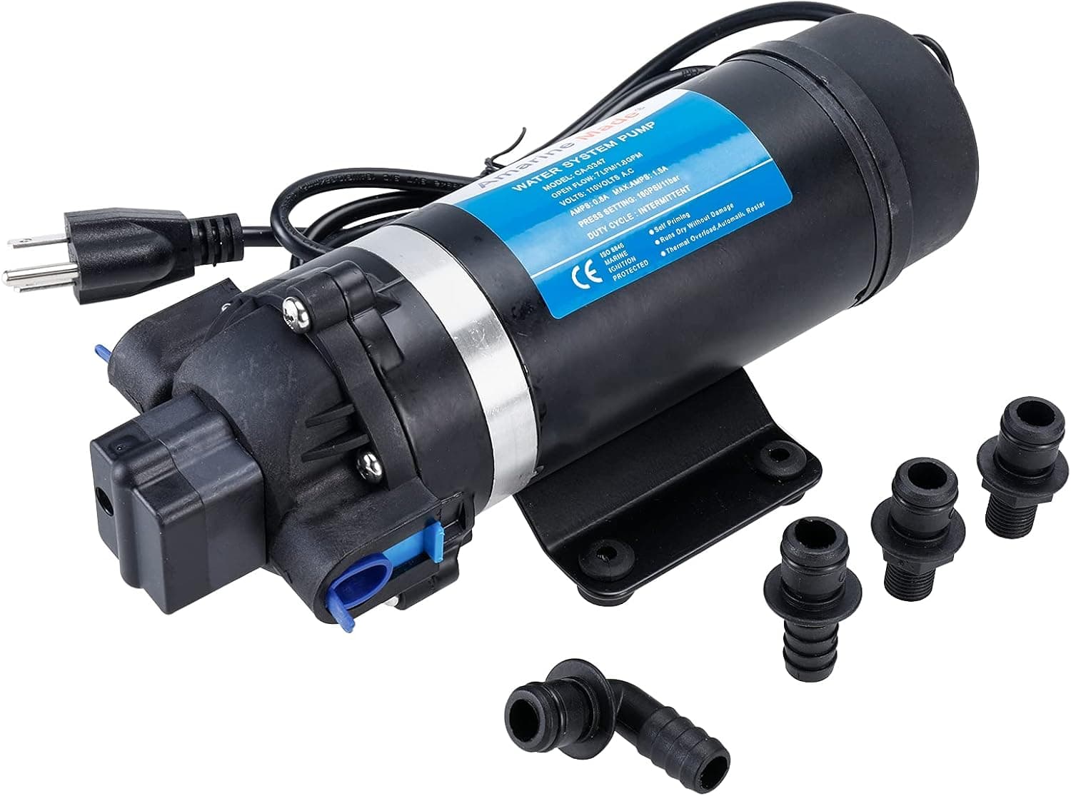 Finderomend AC 110V Self Priming Water Pressure Pump,Fresh Water Washdown Pump 160PSI/11bar 7LPM 0.8A-1.5A Diaphragm Pump For Caravan/RV/Boat/Marine
