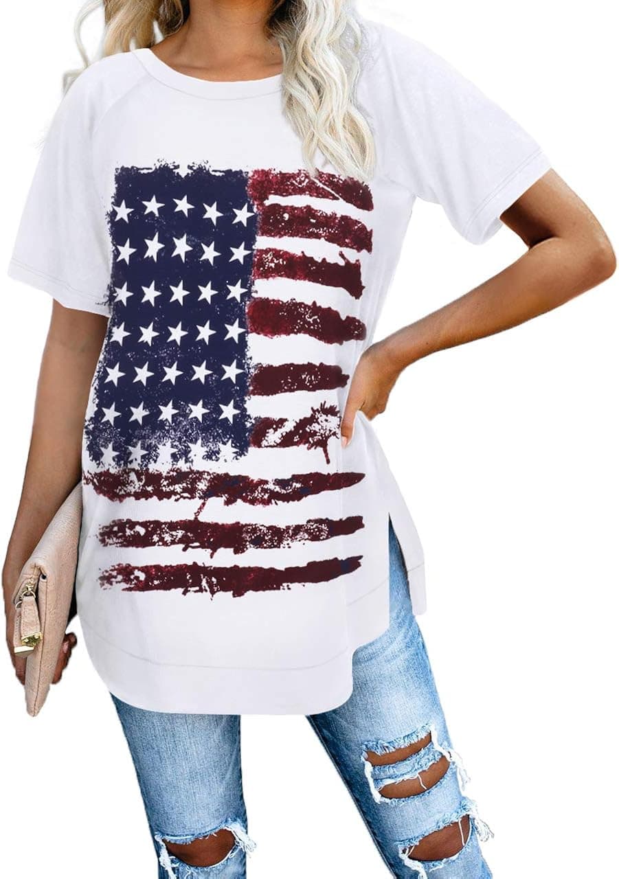 Jescakoo Womens T Shirts Button V Neck Roll Sleeve Side Split Summer Tops