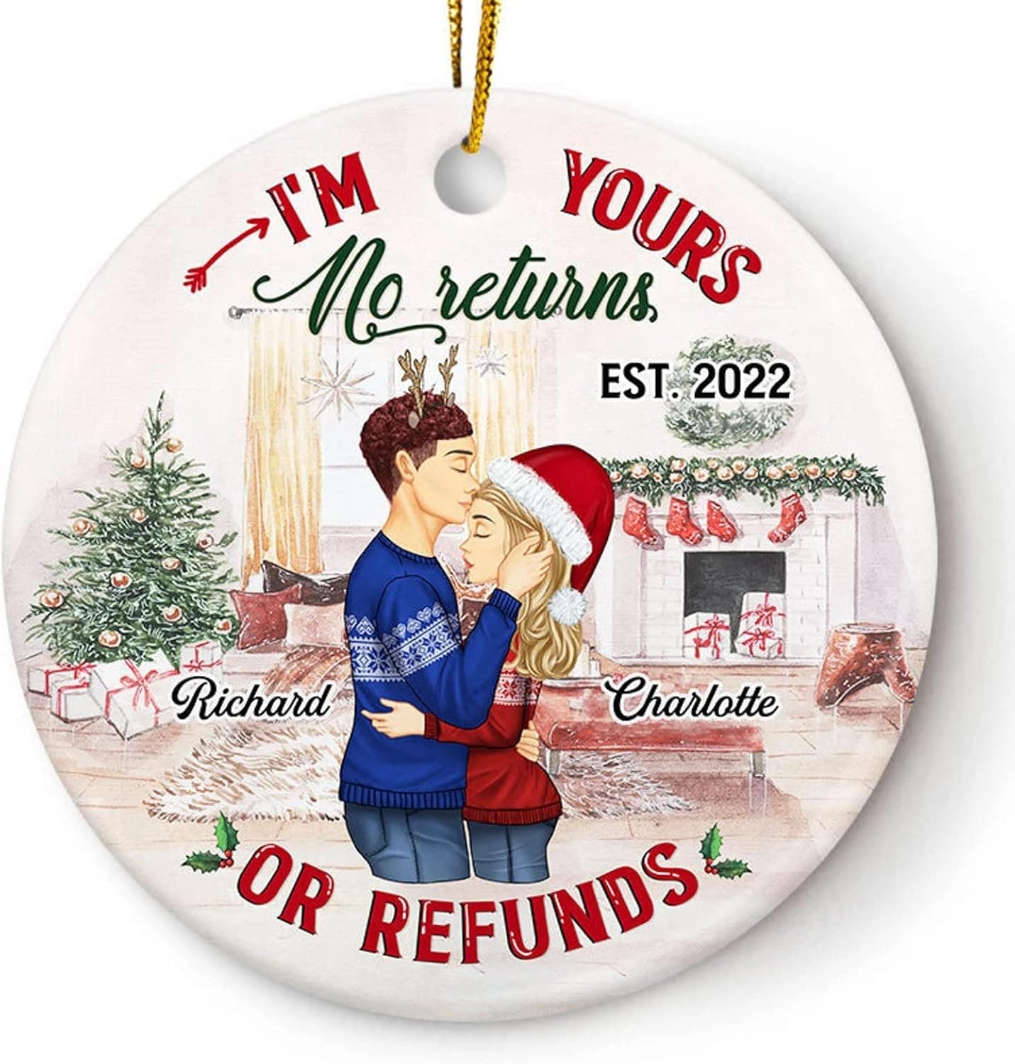 Personalized I'm Yours No Returns Or Refunds Ornament - Gifts for Him Her - Xmas Couples Ornament for Couples Husband Wife Gifts Wedding Anniversary Xmas Decor