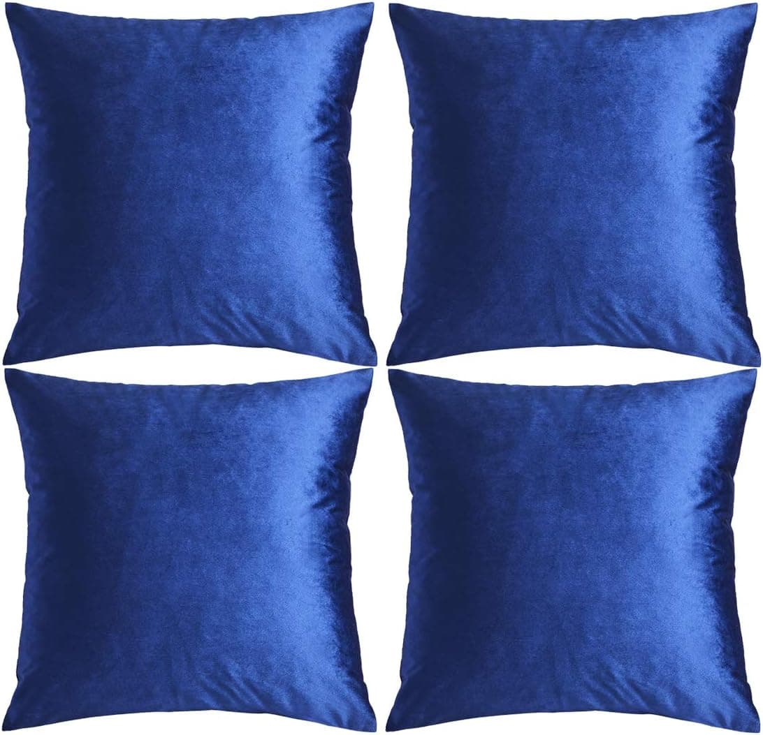 GIGIZAZA Decorative Throw Pillow Covers 18 x 18,Blue Soft Pillow Covers Velvet,Set of 4 Decor Square Cushion Covers