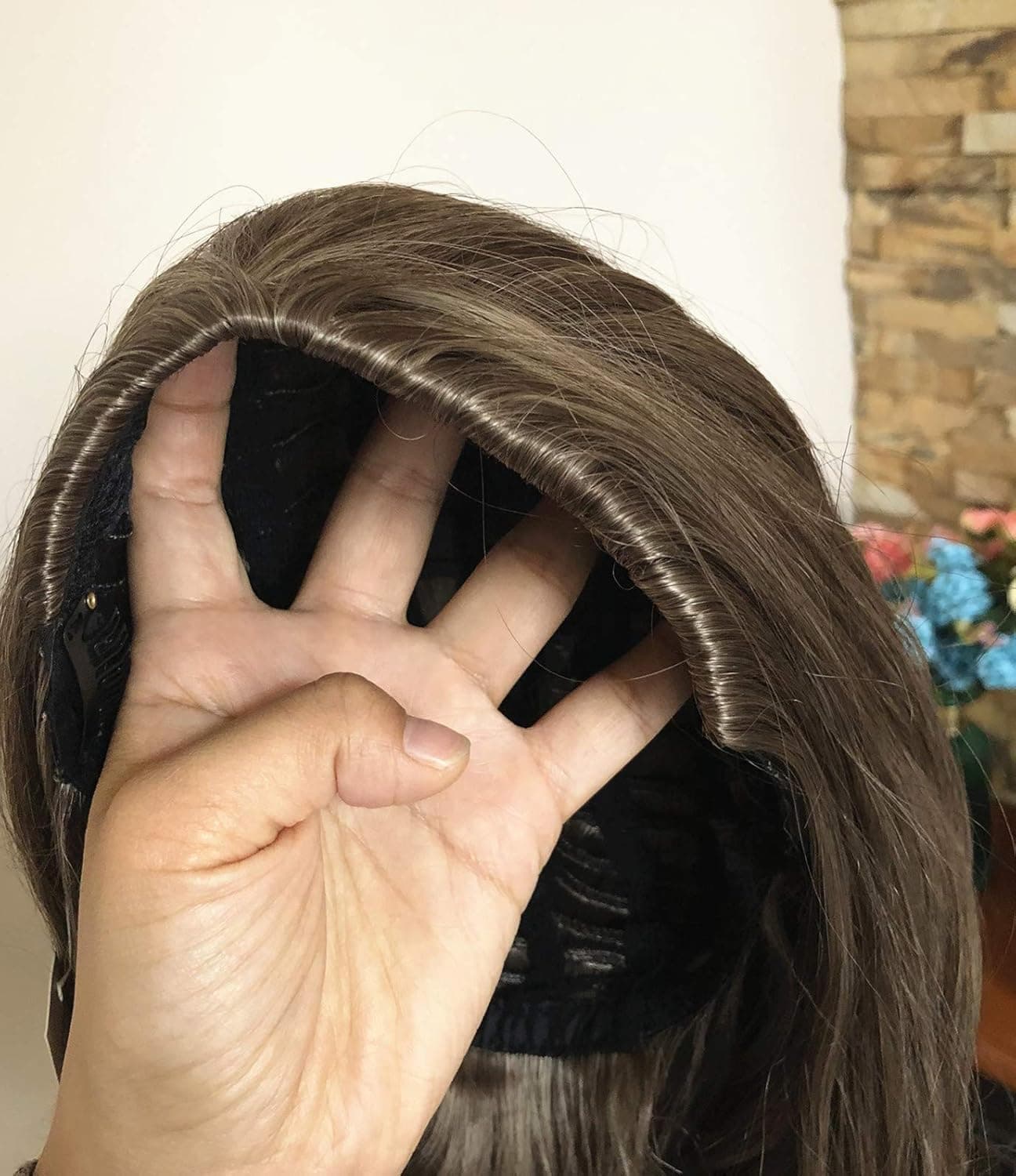 DevaLook Hair Extensions 24 Inches No Front Parting Half Head Wig Long Straight Brown Blonde Ombre Clip in Wig (Straight-Medium ash brown to sandy blonde)