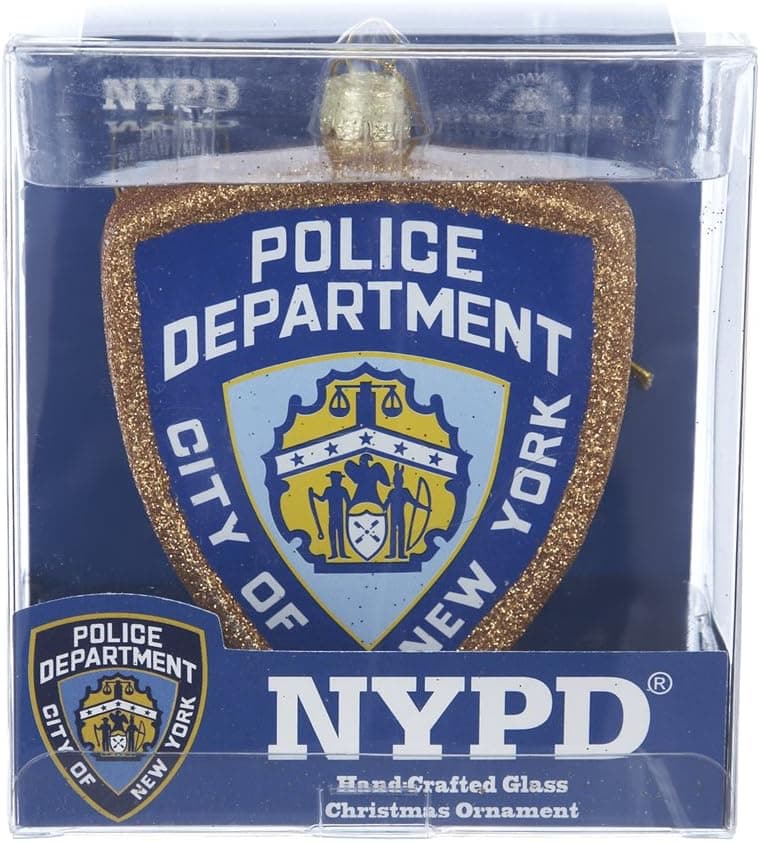 Noble Gems Kurt Adler Glass NYPD Badge Ornament, 3.75-Inch