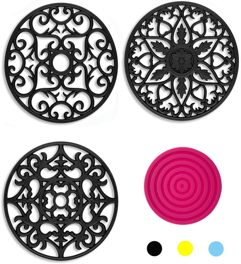 4 Set Silicone Trivet Mat Kitchen Accessoriest Intricately Carved silicone hot pad Insulated Pads For Pots & Pans Quality Insulated Flexible Durable Non Slip Coasters