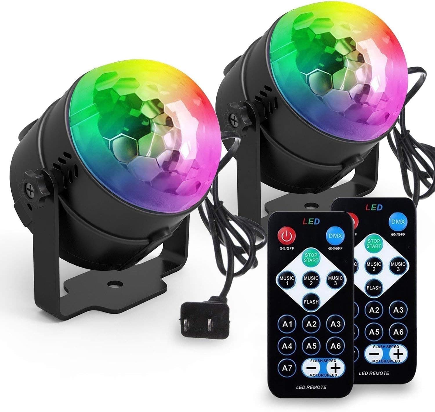 Yoozon Party Lights, [2-PACK] Sound Activated Disco Ball Strobe Party Light, 7 Lighting Color Disco Lights with Remote Control for Bar Club Party DJ Karaoke Wedding Show and Outdoor(3W) (Black)