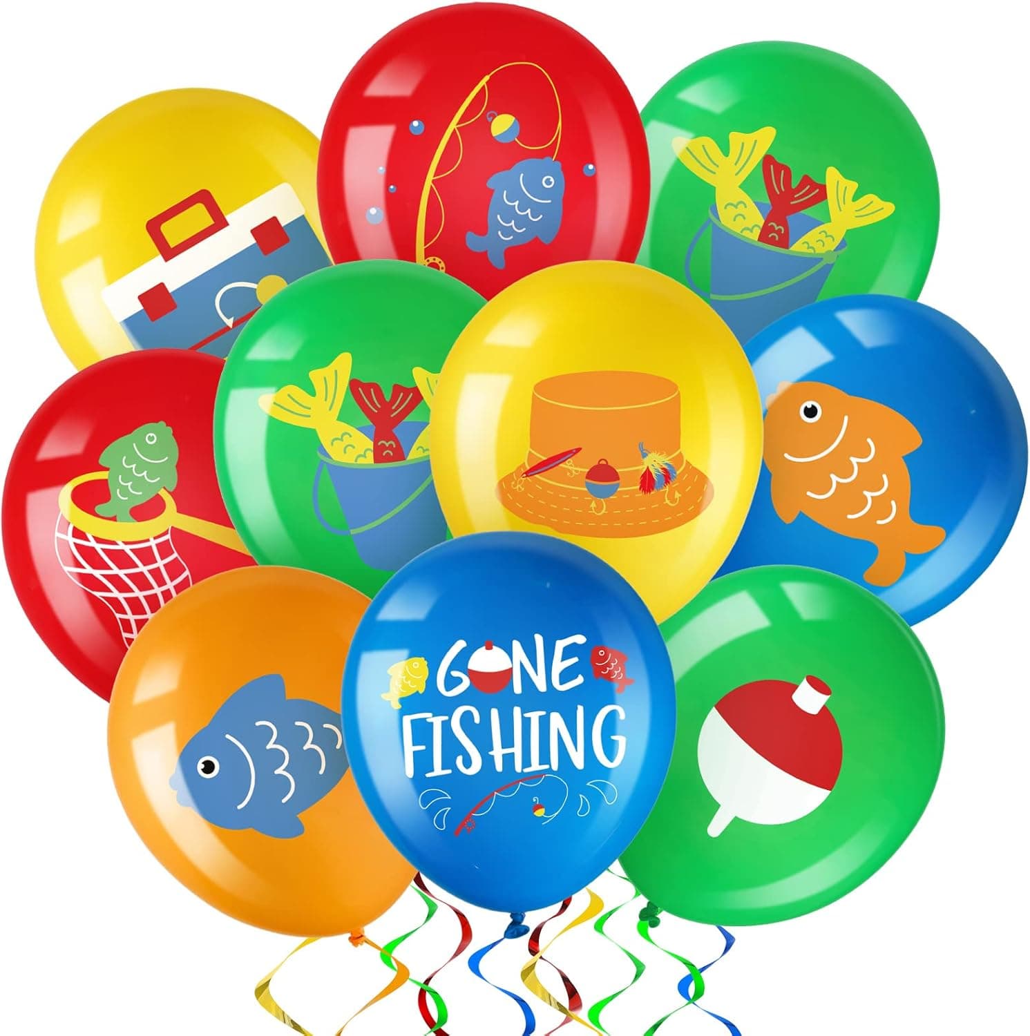 36 Packs Fish Bobber Balloons Latex Fish Party Balloon Fish Under the Sea Party Decorations Gone Fishing Birthday Party Supplies Sea Creature Party Decorations, 12 Inches (Gone Fishing Style)