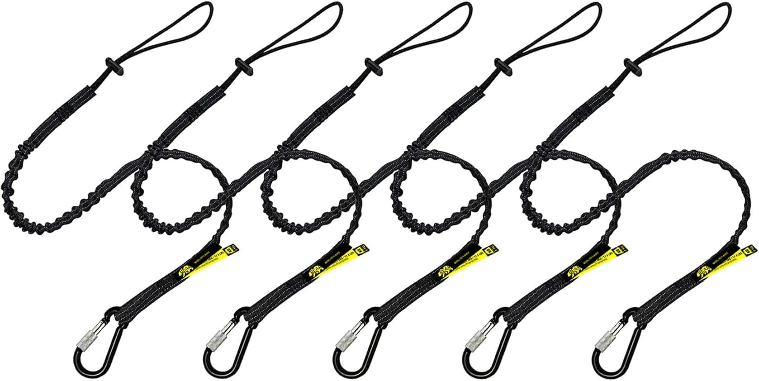 BearTOOLS Tool Lanyard with Single Carabiner and Adjustable Loop End, Standard Length, Maximum Weight Limit 8KG / 17.6lb, Aluminum Screw Lock Carabiner with Shock Cord Stopper, 0925S (5 Pack)