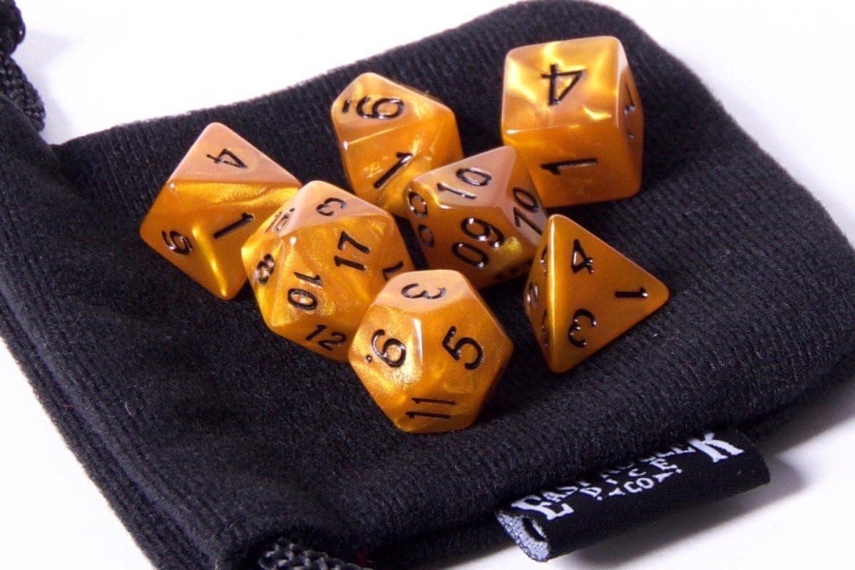 Burnt Amber Polyhedral Dice Set | 7 Piece | Pristine Edition | Free Carrying Bag | Hand Checked Quality