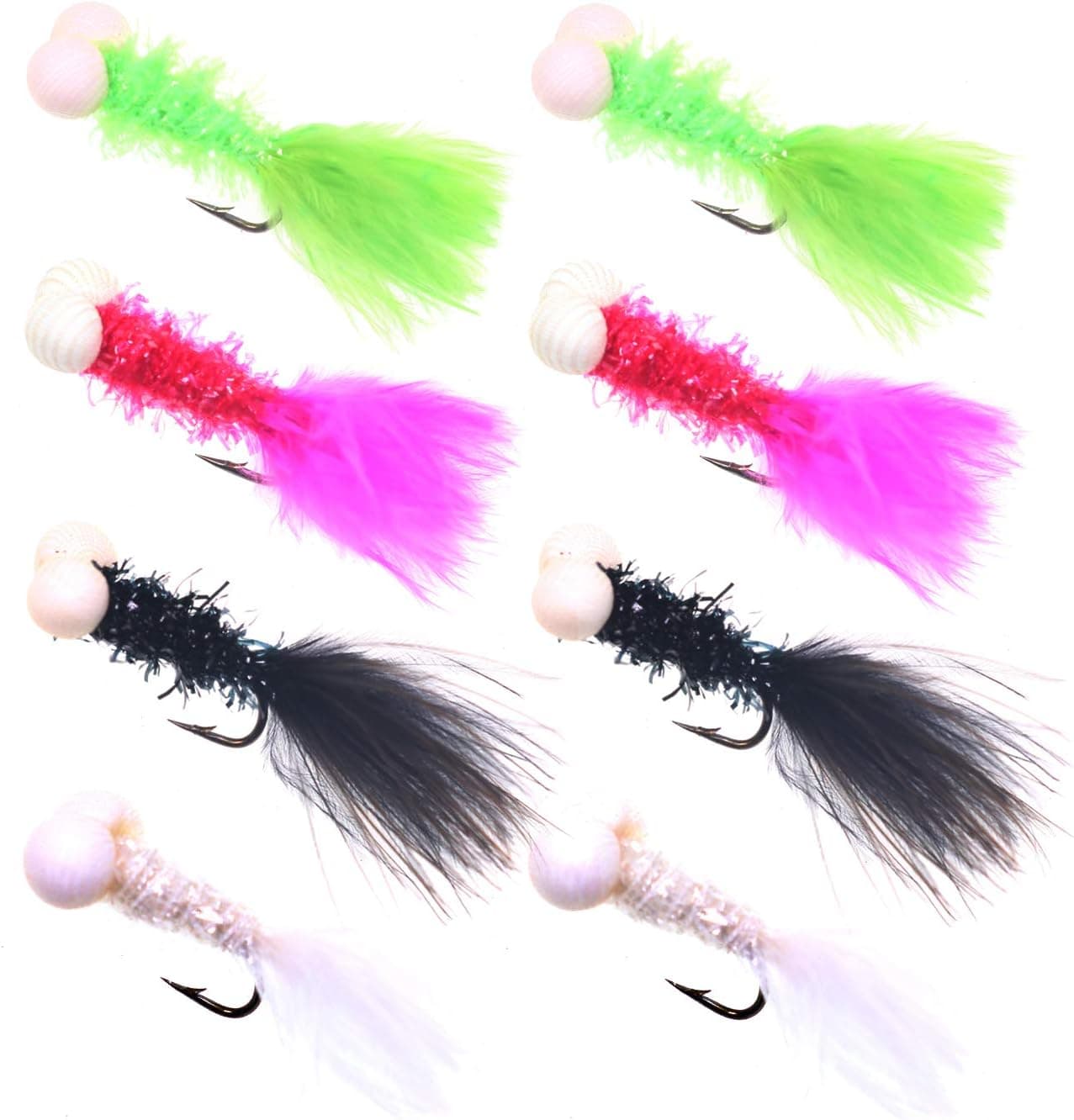 Wifreo 8pcs/Set Size 6 Fly Fishing Booby (Foam Head Boobie) Streamer Flies Mixed Colors