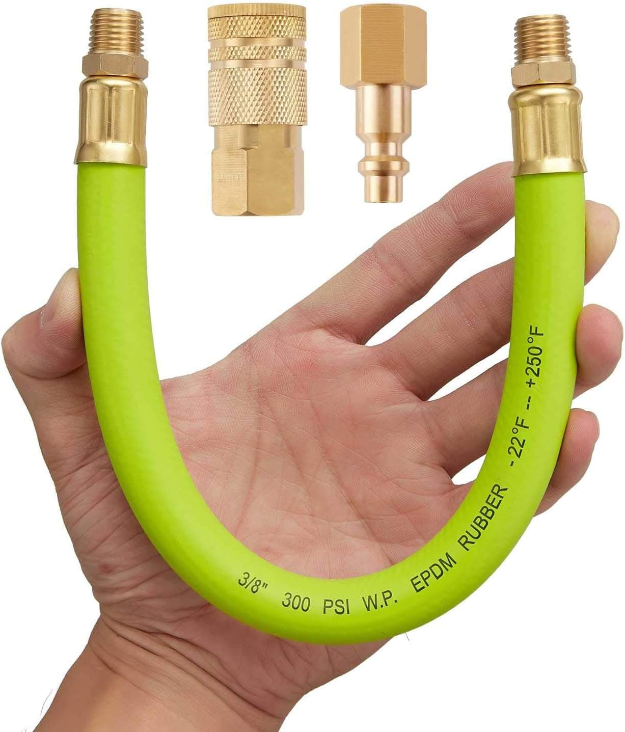 Minimprover 3/8" x 12 Inch Heavy Duty Short Air Compressor EPDM Rubber Hose 300 PSI: 1/4" Male NPT to 1/4" Male NPT Connections With Quick Coupler Brass Fitting