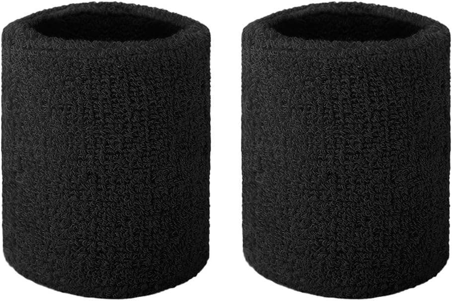 GOGO Athletic Wrist Sweatband, Terry Cloth Wristbands, Pair (Nice Colors) - Black