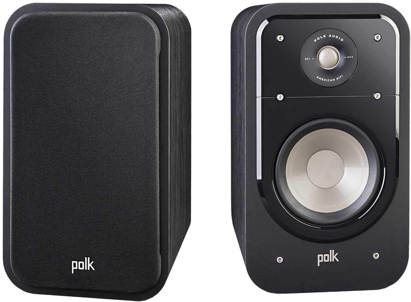 Polk Audio S20 Signature Series Bookshelf Speakers for Home Theater, Surround Sound and Premium Music, Power port technology, Detachable Magnetic Grille (Pair), Black (Renewed)