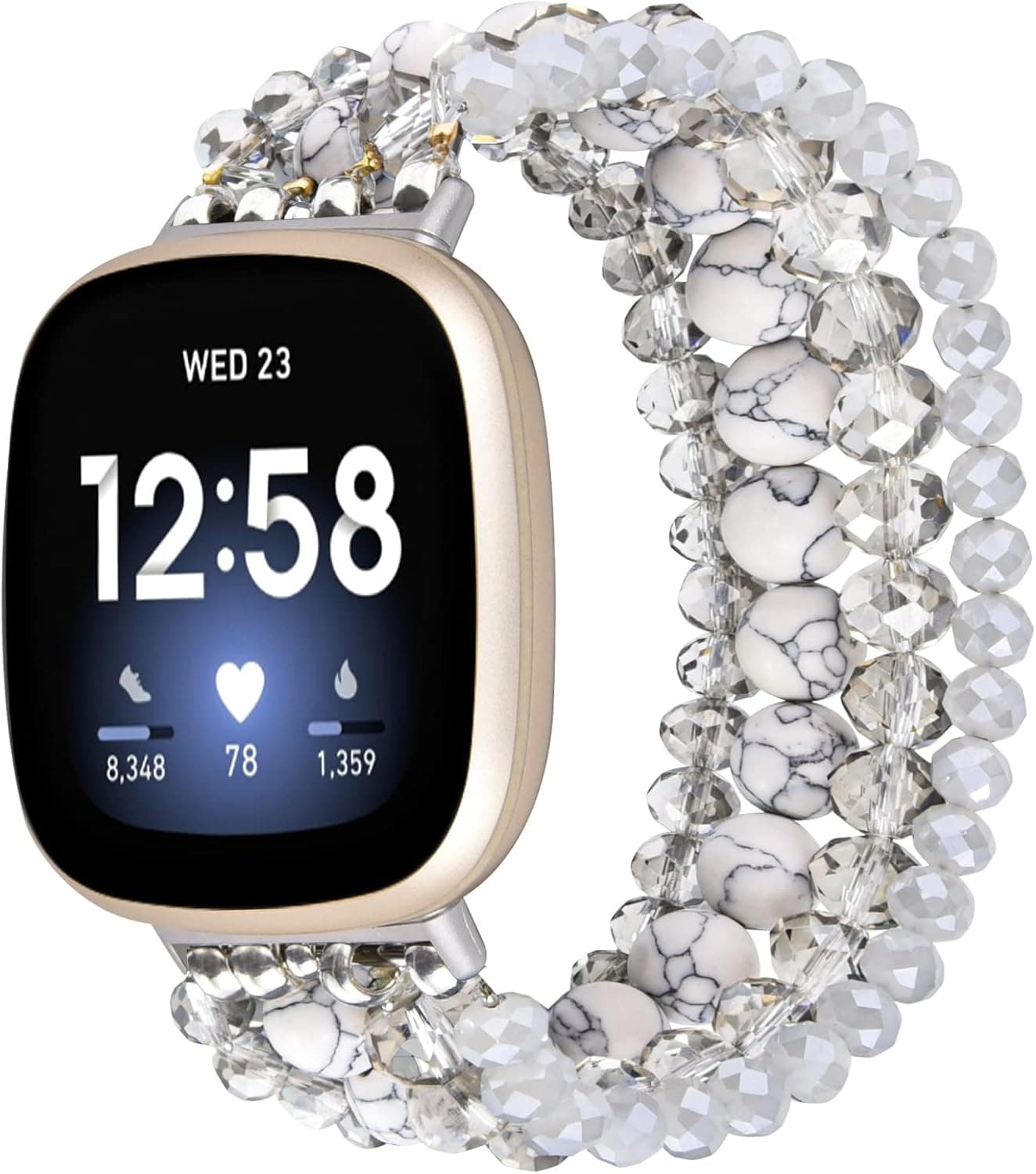 CAGOS Bracelet Compatible with Fibit Versa 4 Bands/Versa 3 Bands/Fitbit Sense/Sense 2 Bands Women, Fashion Handmade Beaded Elastic Stretch Replacement Wristband Pearl Straps for Fibit Smartwatch