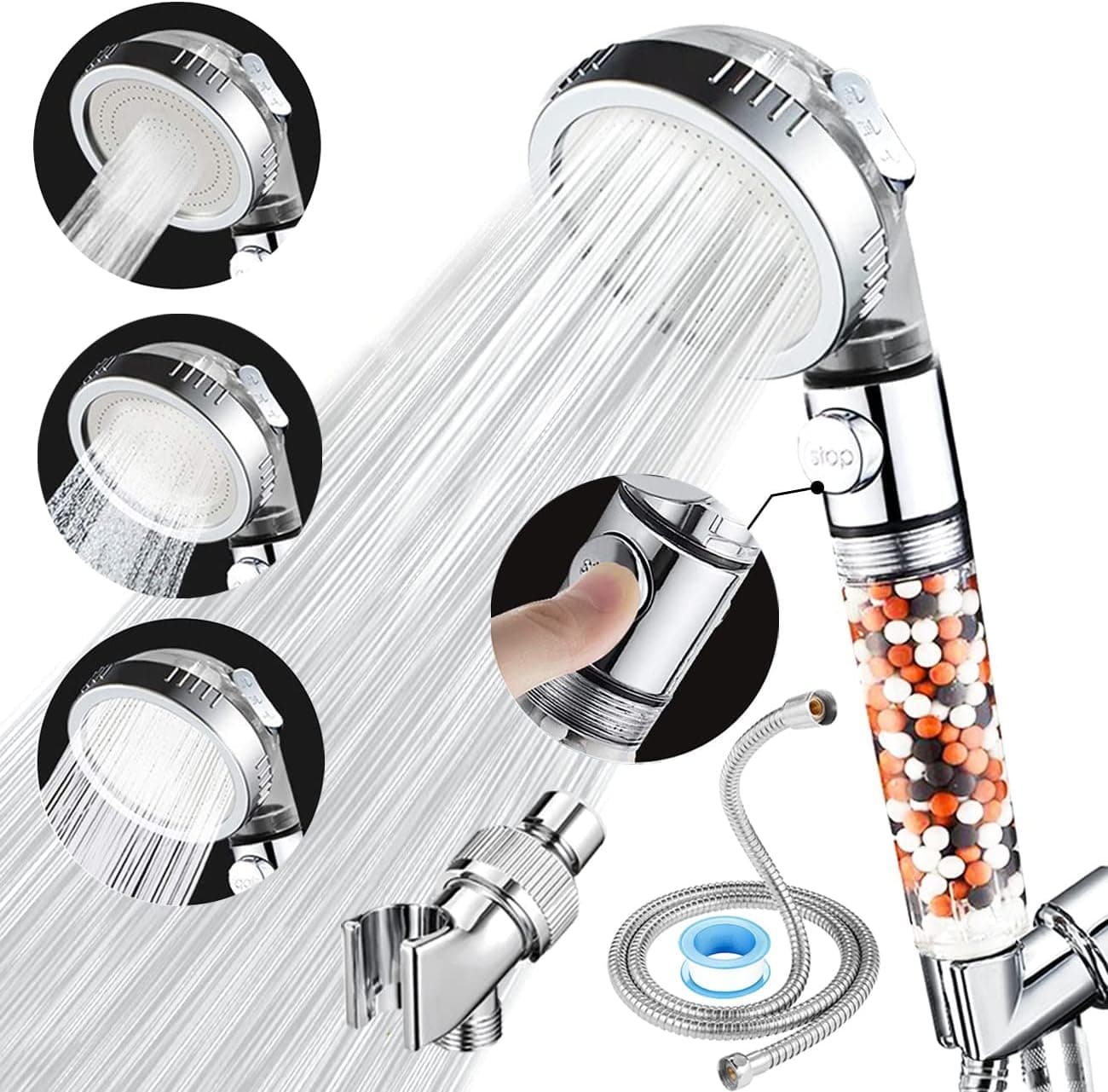 Vacto High Pressure Handheld Shower Head with Filter, Shower Head Kits with Hose and Bracket, Hard Water Softener Water Purifying Filtered Showerheads with Filter Beads – Helps Dry Skin and Hair Loss