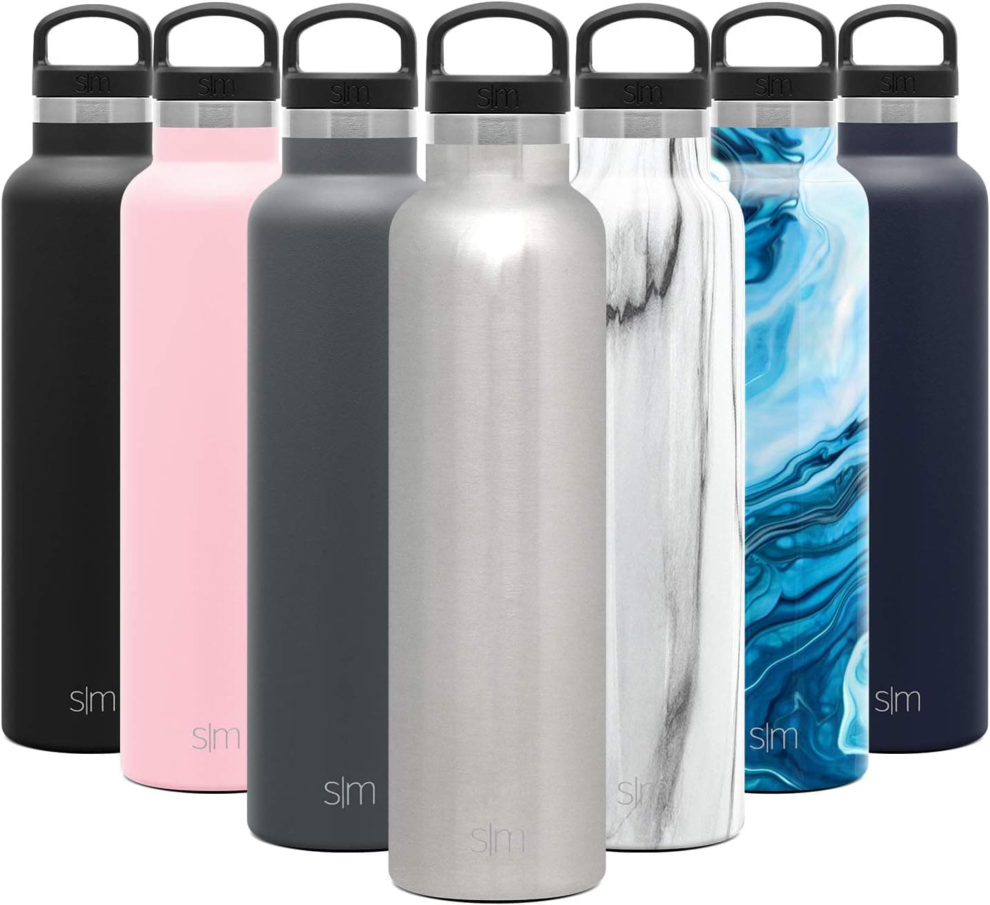 Simple Modern Insulated Water Bottle with Handle Lid Reusable Ascent Narrow Mouth Stainless Steel Thermos Flask, 24oz Handle Lid, Simple Stainless