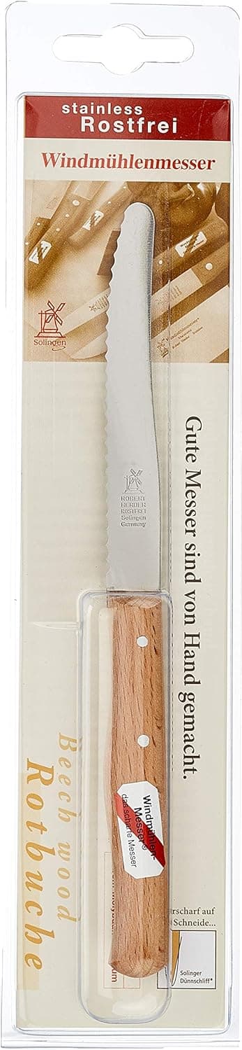 Windmühlenmesser Tomato Knife, Serrated Edge, Red Beech, Stainless, Fine-glazed, 210mm