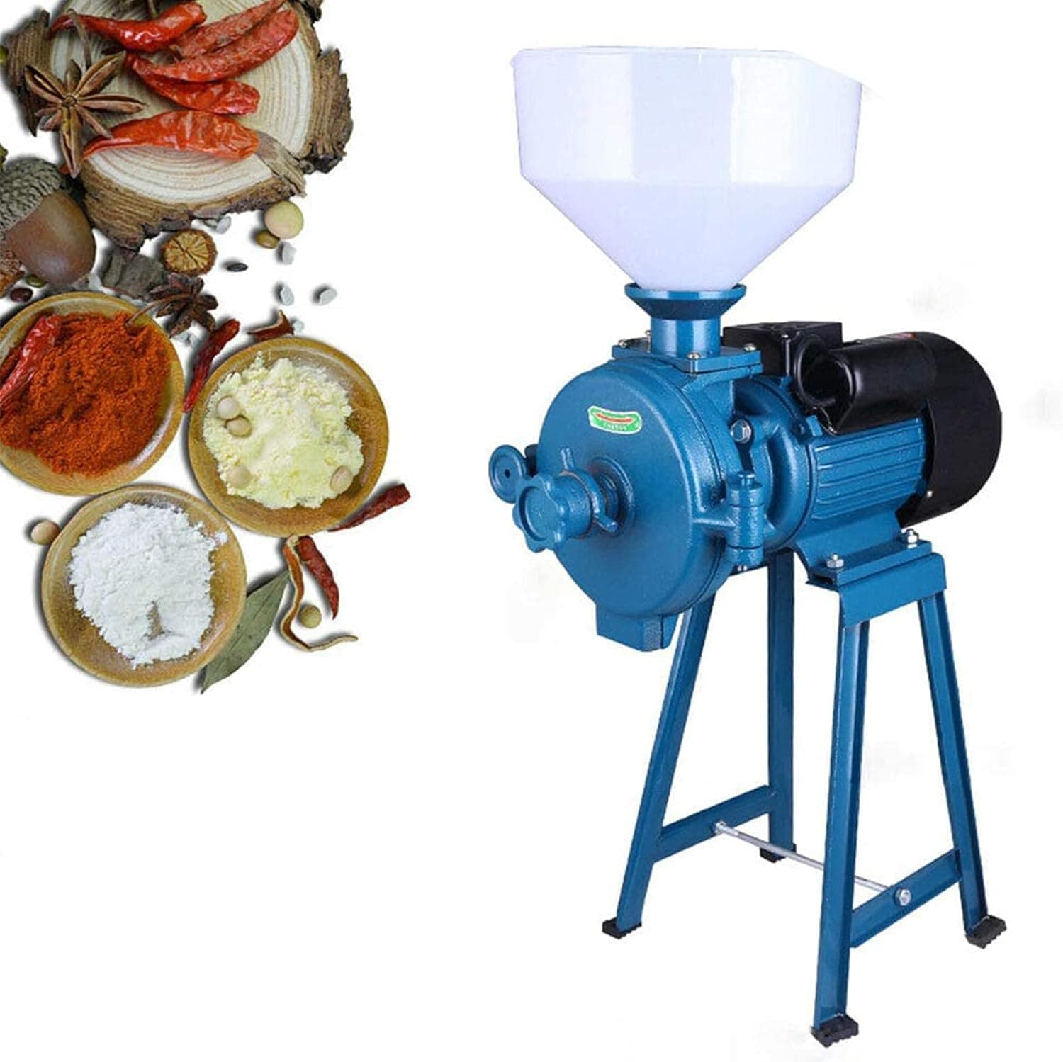 Electric Wet Dry Cereals Grinder,Commercial Grain Grinder Machine,Feed/Flour Mill Cereals Grinder with Funnel,for Wet Dry Cereals Corn Cereals Coffee Wheat (1500W,110V,Dry Grinder)