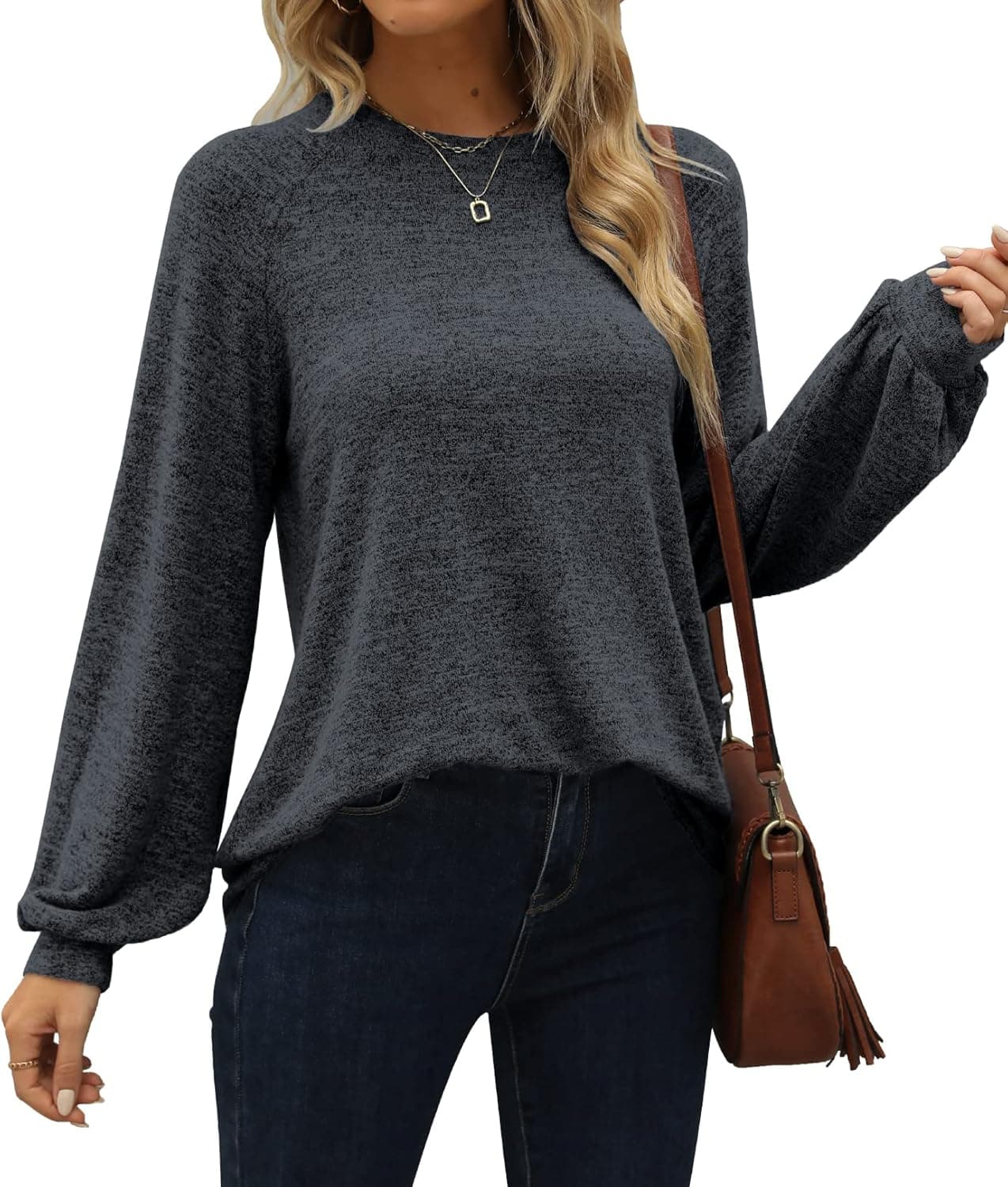 Beimuc Sweatshirt for Women Crew Neck Lantern Sleeve Shirts Oversized Tops
