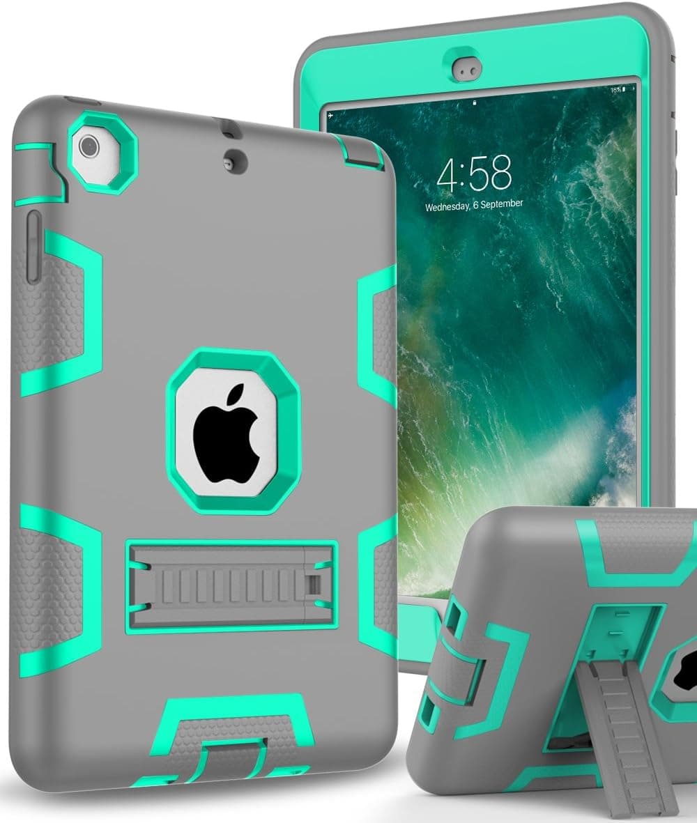 TOPSKY Case for iPad Mini 4 Case [Kickstand Feature],Shock-Absorption Hybrid Three Layers Armor Defender Protective Case Cover for iPad Mini 4,Grey Green