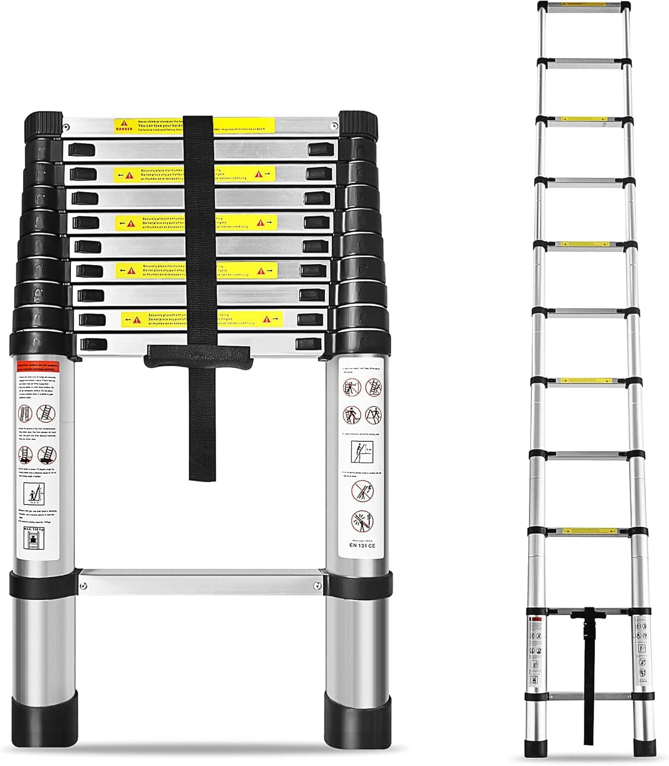 HOSTIC 10.5 FT Telescoping Ladder 330 lbs Capacity Heavy Duty Aluminum Extendable Ladder Collapsible Locking Mechanism for Attic Household Use Outdoor Work