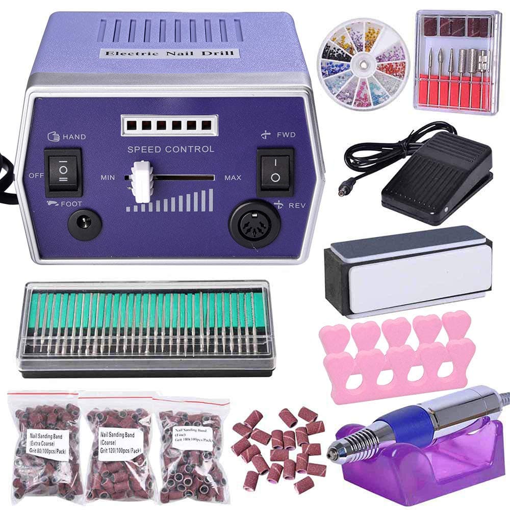 AW 22000RPM Electric Nail Drill Art File for Acrylic Nails Manicure Pedicure 325 Sanding Bands 36 Bits Brush Finger Separator Pro Beauty Salon Beginner