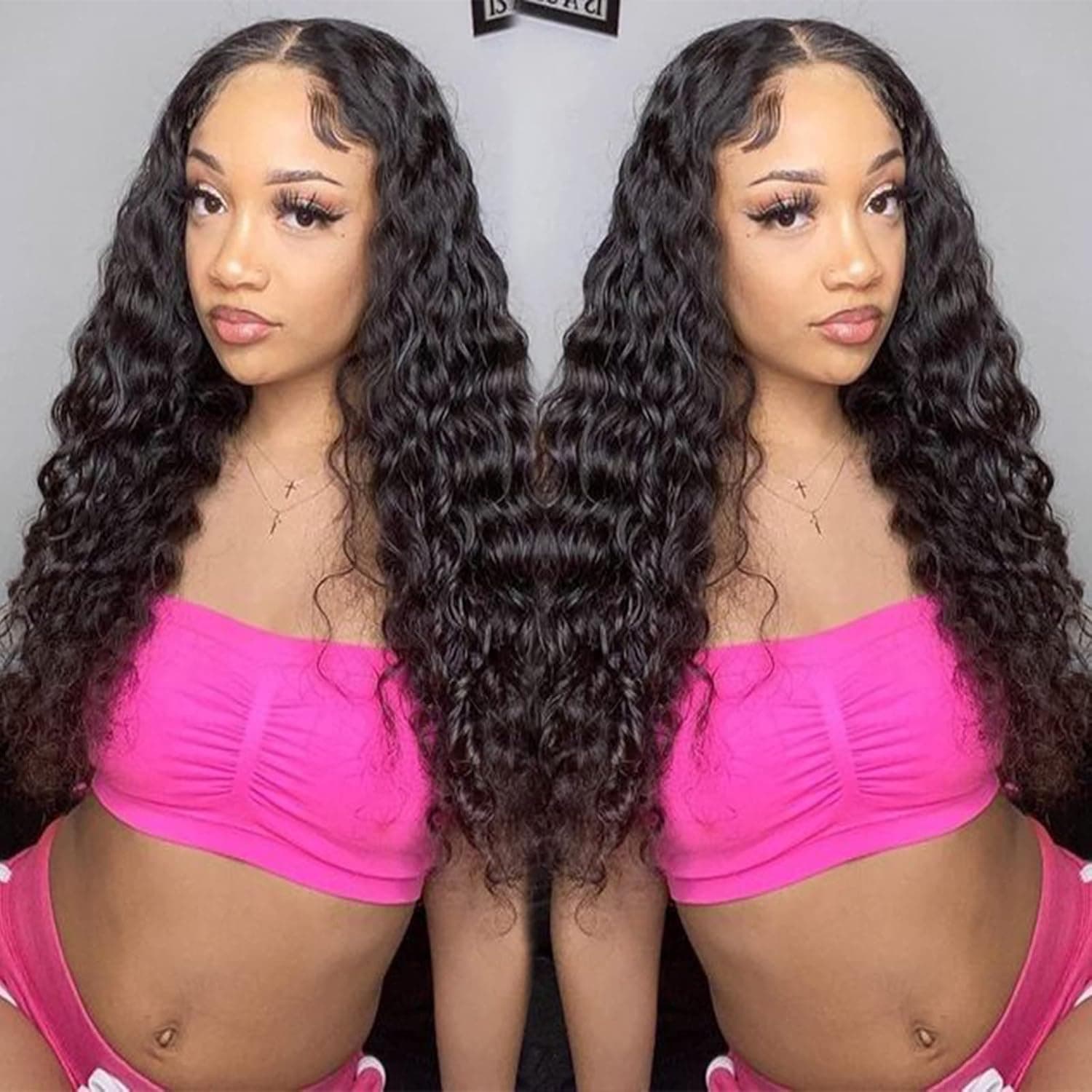 DAIMER 13X4 Lace Front Wigs Human Hair Pre Plucked for Black Women Water Wave Wigs with Baby Hair HD Lace Frontal Human Hair Wigs 150 Density Free Part Natural Black 22 Inch