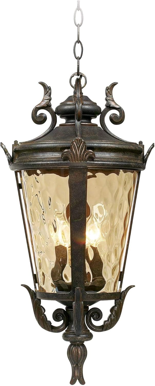 John Timberland Casa Marseille European Outdoor Ceiling Light Hanging Bronze Scroll 23 3/4" Hammered Glass Damp Rated for Exterior House Porch Patio Outside Deck Garage Front Door Home Roof