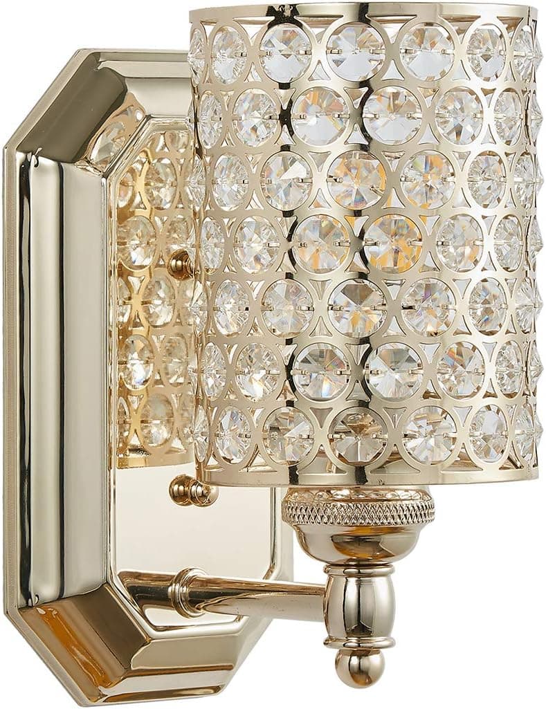 Leading Lighting 1 Light Crystal Wall Sconce Lighting Plating Champagne Finish,Modern and Concise Style Wall Light Fixture with Polyhedral Crystal Shade for Bedroom Bathroom,LED Bulb(not Include)