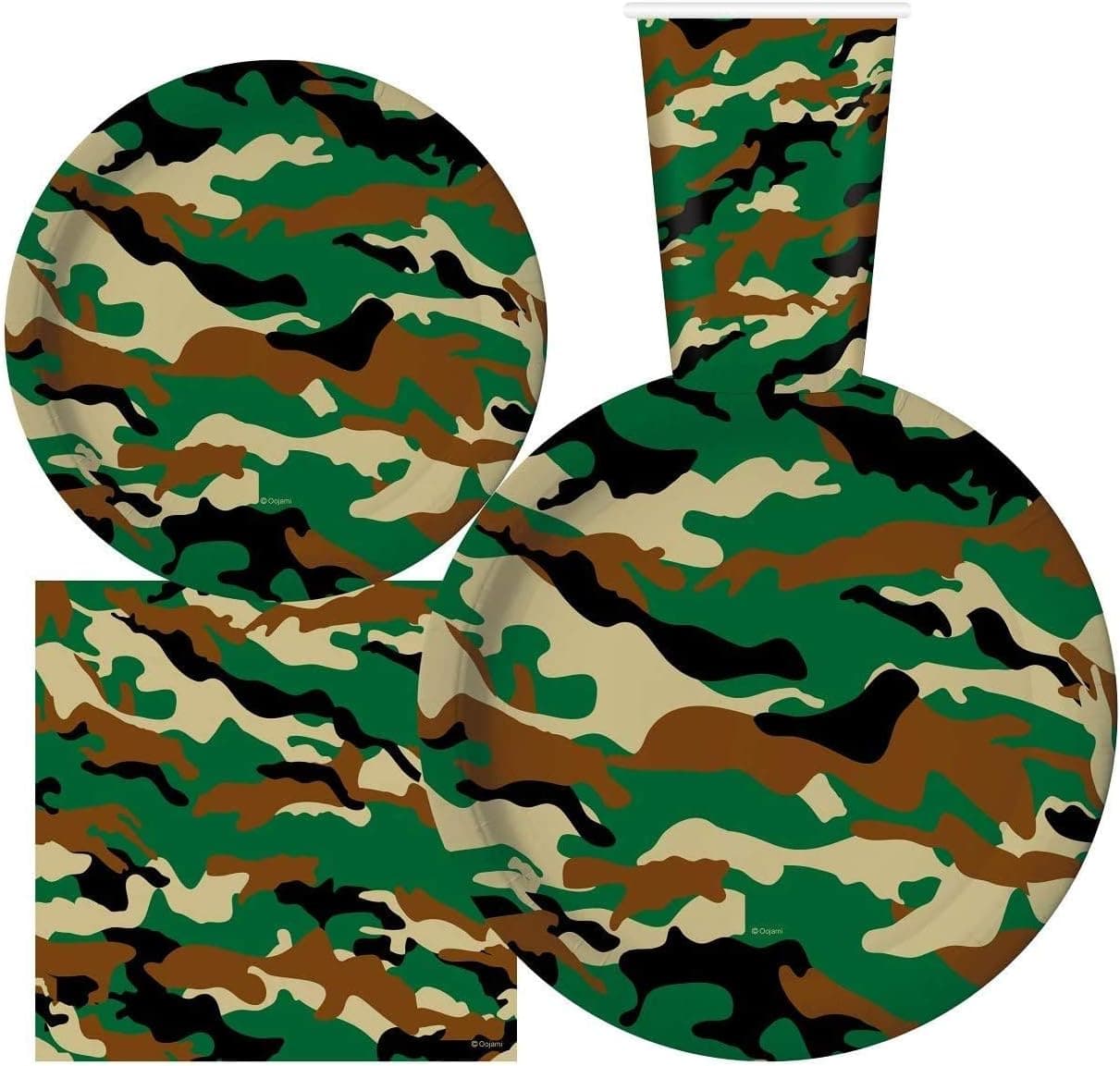 Serves 30 Complete Party Pack Camouflage Party Supplies 9" Dinner Paper Plates 7" Dessert Paper Plates 12 oz Cups 3 Ply Napkins Camouflage Themed Birthday Party Supplies