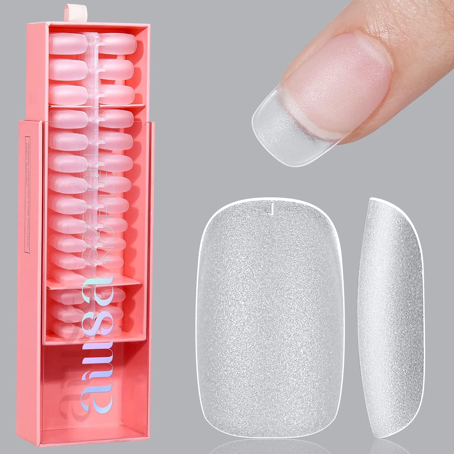 AILLSA Soft Gel Nail Tips - 450 Pcs Upgraded Matte Squoval Nail Tips No Filed, Pre-shaped Full Cover Acrylic Clear Fake Gelly Nail Tips for Soak Off Nail Extension 15 Sizes With Gift Box