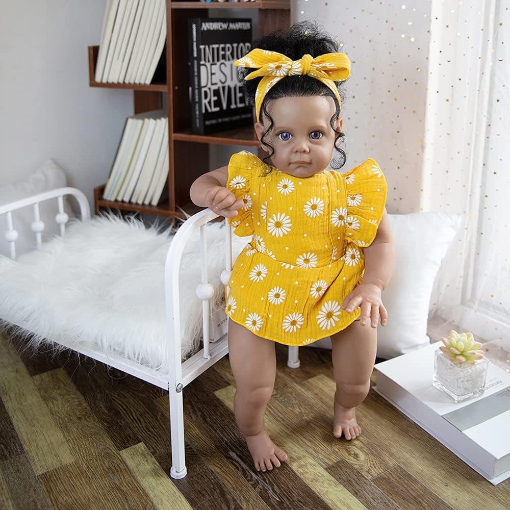 Reborn Baby Dolls 22 Inch African American with Soft Body Lifelike Realistic Black Girl Doll Birthday Gift Set for Girl Ages 3+