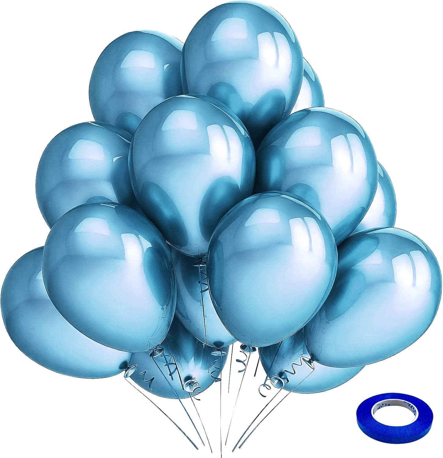 Bezente Blue Metallic Chrome Latex Balloons, 100 Pack 12 inch Round Helium Blue Balloons for Birthday Baby Shower Wedding Graduation Party Decorations