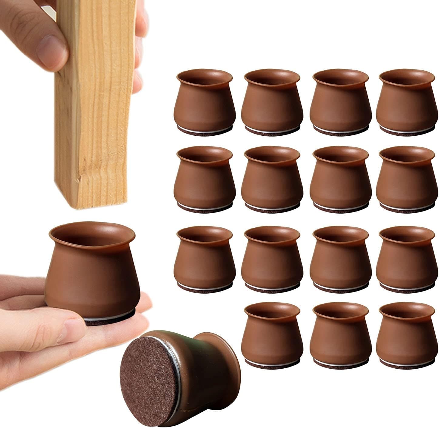 Chair Leg Protectors with Felt 16 Pcs, Silicone Furniture Pads for Hardwood Floors, Table Caps Chair Leg Covers for Furniture Moving, Table Foot Stopper to Protect Floors from Scratches, Coffee,Large