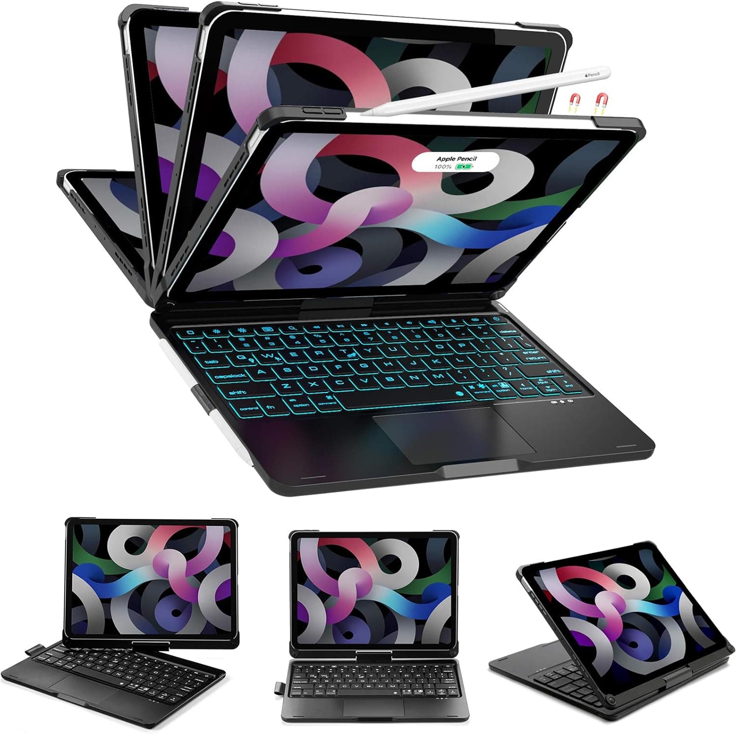 OYOSUOGG Touchpad Keyboard for iPad Pro 11 Inch 2021/Air 4 (10.9 inch) 7 Color Backlit 360° Rotatable Keyboard Case -Auto Sleep/Wake Slim Cover (Black)