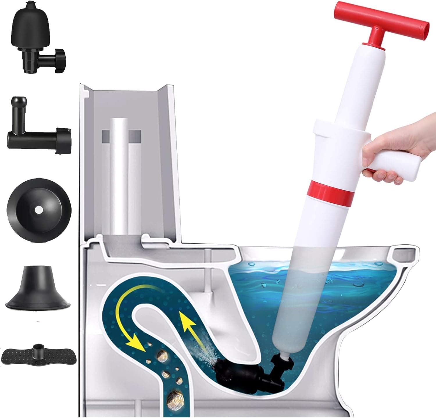 AluAlu Toilet Plunger, Powerful Manual Air Drain Blaster High Pressure Drain Plunger Toilet Dredge Clog Remover Drain Cleaner Suitable for Toilets Kitchen Bathtub Bathroom Showers Sink (RED)